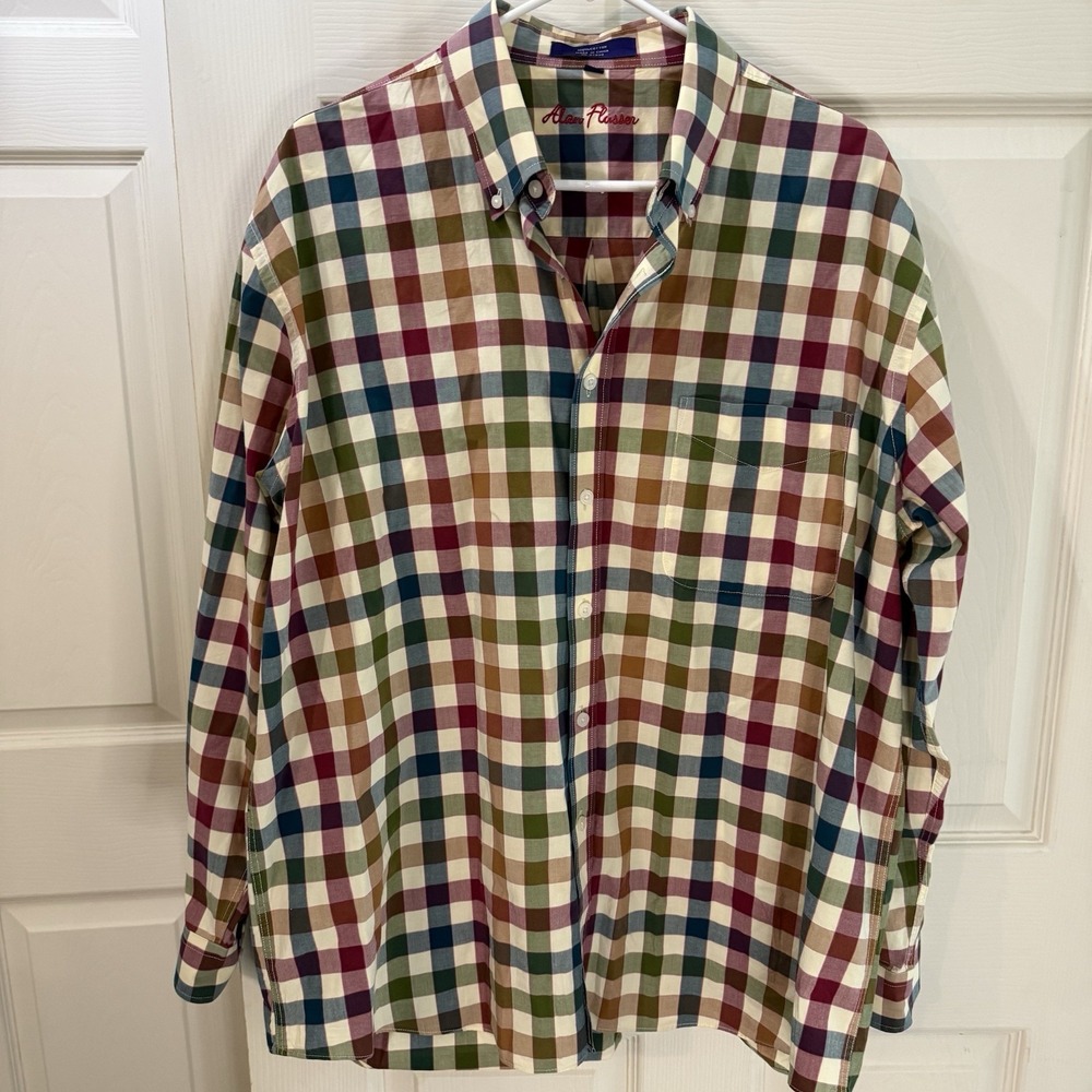 Alan Flusser Shirt Men's XL Plaid Checker Colorful‎  Long Sleeve Collared Preppy